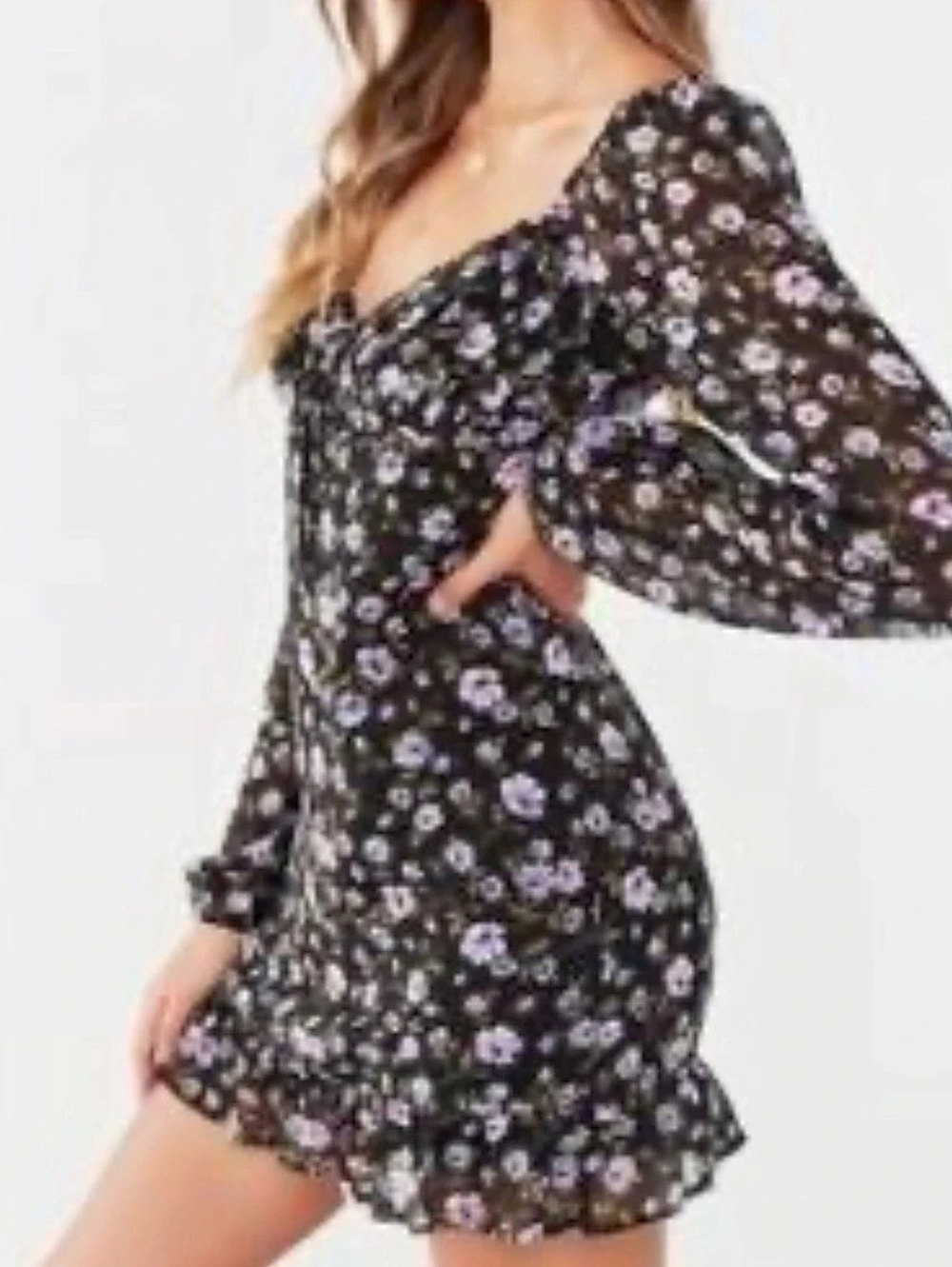 Floral Long Sleeve dress in Black & Purple Like New